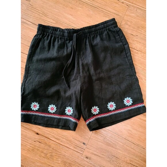 Forever 21 Unisex Embroidery Flower Black Shorts - Picture 1 of 6
